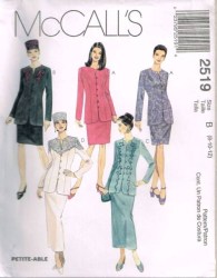 2519  MCCALLS LONGER JACKET, SKIRT LENGTHS, HAT LACE OR NOT PATTERN 12-16, 16-20 UNCUT